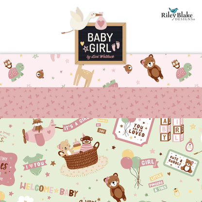 Baby Girl Fabric Pink Cute Animals by Lori Whitlock Collection for Riley Blake Yardage priced Per 18" (Half Yard) Granddaughter Quilt