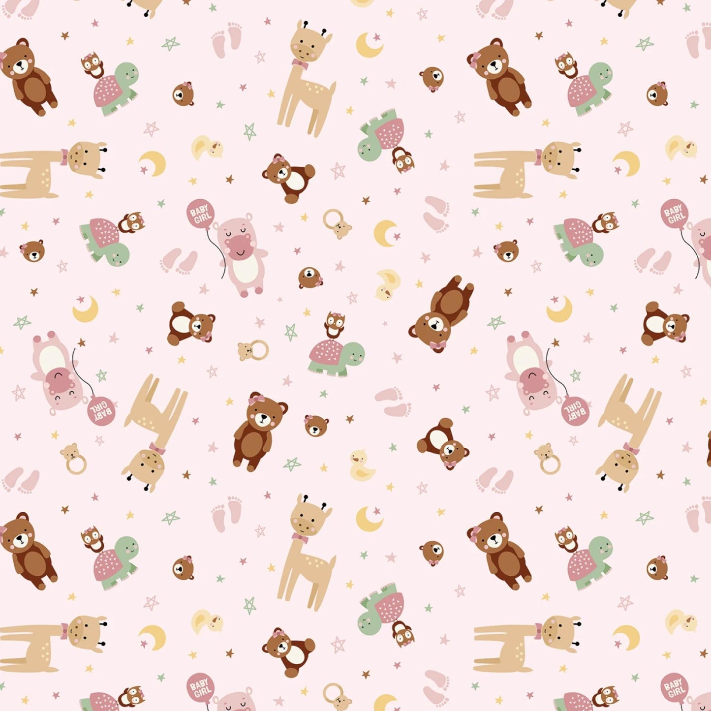 Baby Girl Fabric Pink Cute Animals by Lori Whitlock Collection for Riley Blake Yardage priced Per 18" (Half Yard) Granddaughter Quilt