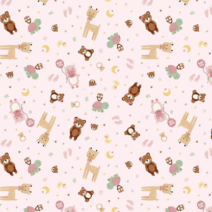 Baby Girl Fabric Pink Cute Animals by Lori Whitlock Collection for Riley Blake Yardage priced Per 18" (Half Yard) Granddaughter Quilt