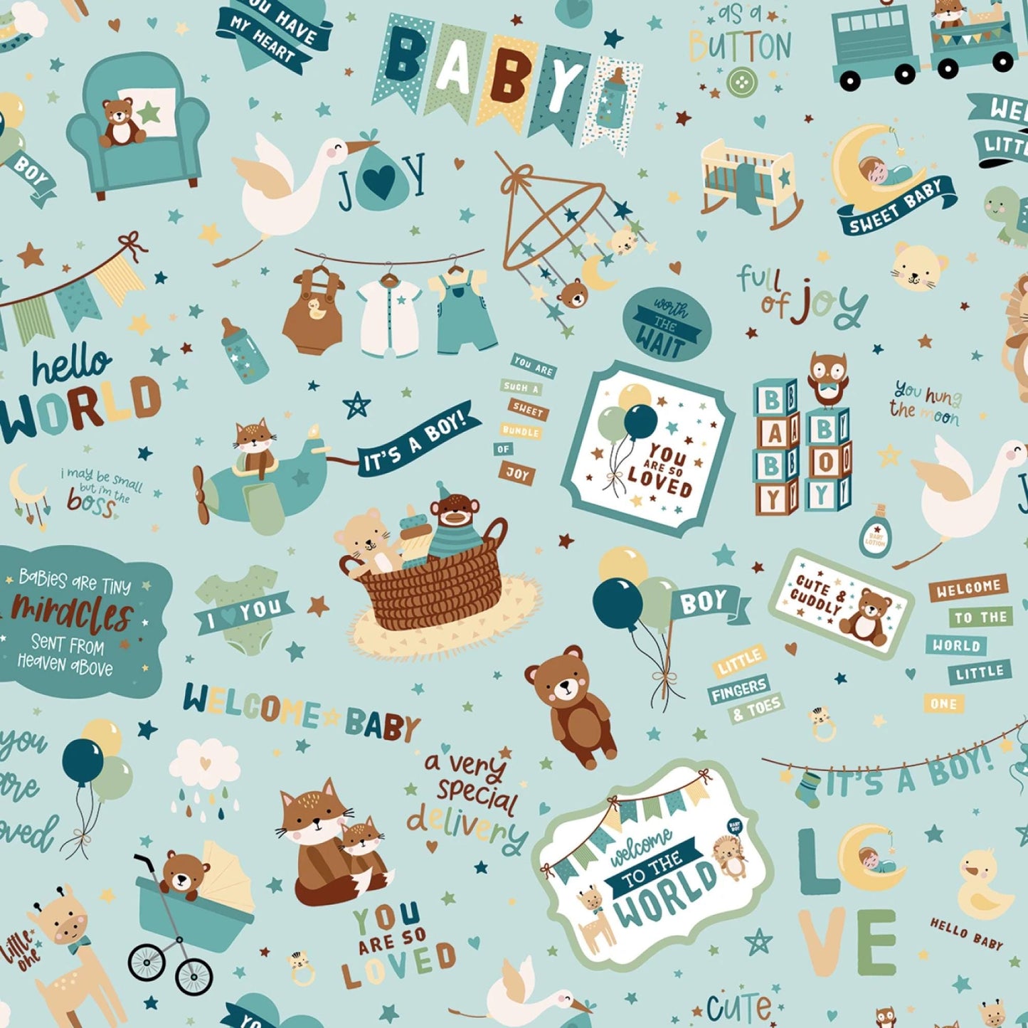 Baby Boy Cute Blue Animals by Lori Whitlock for Riley Blake Yardage priced by the Half Yard (18") Whimsical Boy for Grandson