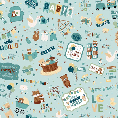 Baby Boy Cute Blue Animals by Lori Whitlock for Riley Blake Yardage priced by the Half Yard (18") Whimsical Boy for Grandson