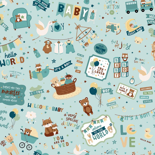 Baby Boy Cute Blue Animals by Lori Whitlock for Riley Blake Yardage priced by the Half Yard (18") Whimsical Boy for Grandson