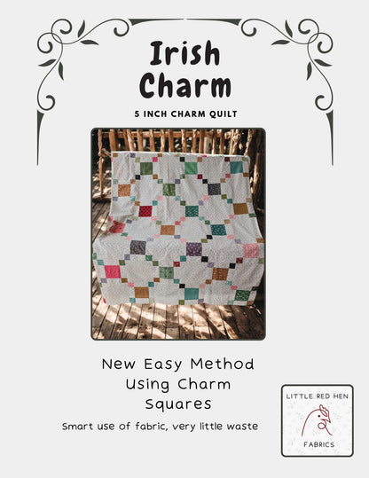 Irish Charm Quilt Pattern - Easy Pattern Using Charm Squares Any Skill Level Toddler to King Size Irish Chain Nine Patch
