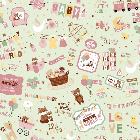 Baby Girl Fabric Pink Cute Animals by Lori Whitlock Collection for Riley Blake Yardage priced Per 18" (Half Yard) Granddaughter Quilt