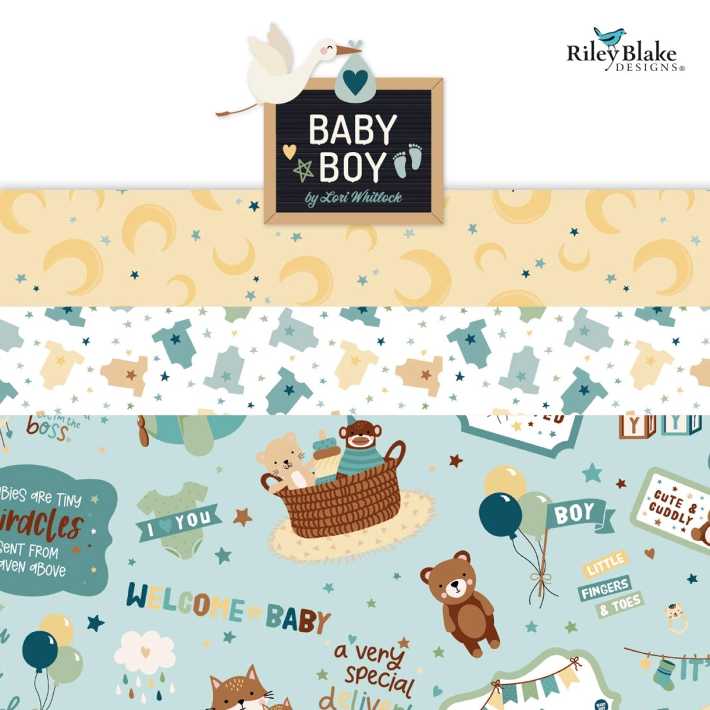 Baby Boy Cute Blue Animals by Lori Whitlock for Riley Blake Yardage priced by the Half Yard (18") Whimsical Boy for Grandson