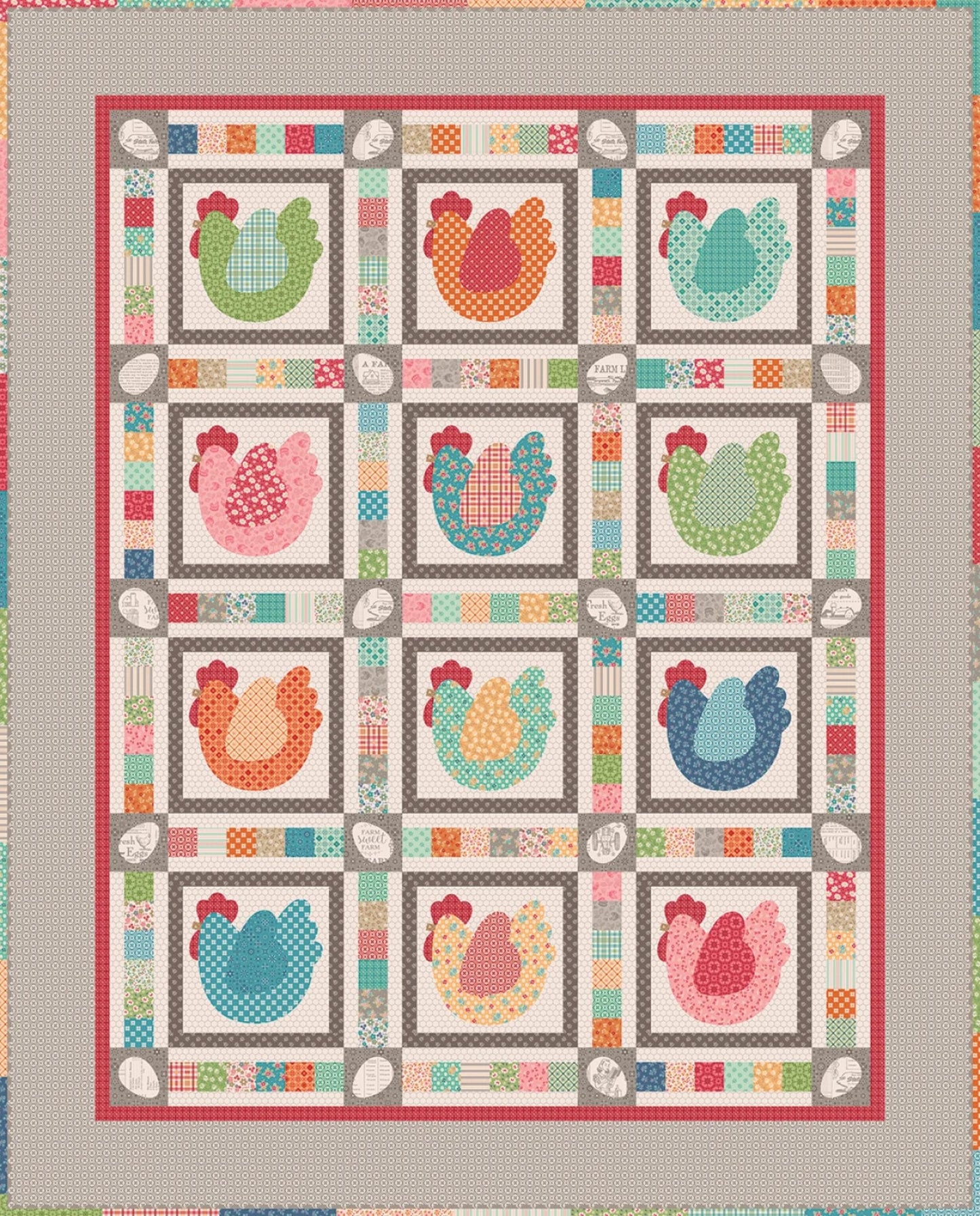 The Hen House Quilt Kit by Lori Holt in a Red Barn Keepsake Box Hens and Eggs Quilt