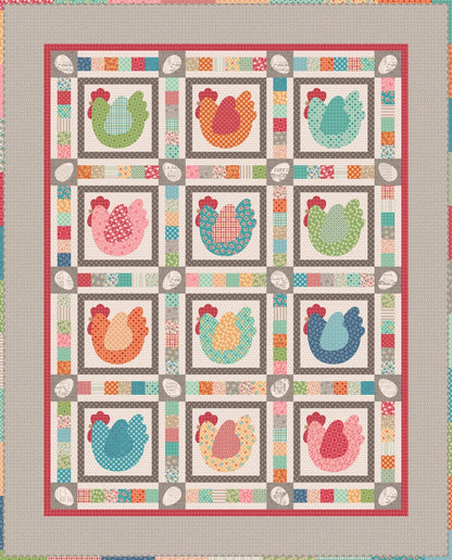 The Hen House Quilt Kit by Lori Holt in a Red Barn Keepsake Box Hens and Eggs Quilt