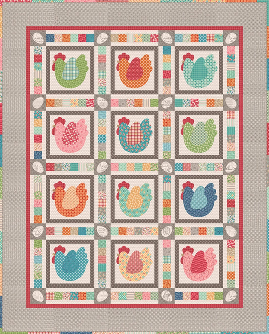 The Hen House Quilt Kit by Lori Holt in a Red Barn Keepsake Box Hens and Eggs Quilt