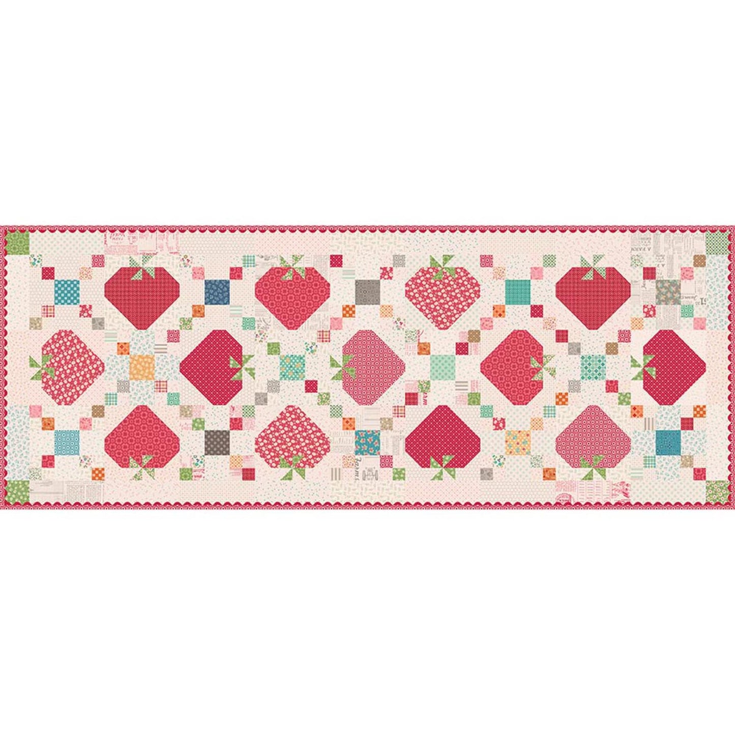 Sweet Strawberry Patch Table Runner Quilt Kit: Cotton Patchwork Cute Strawberries Brighten for Spring