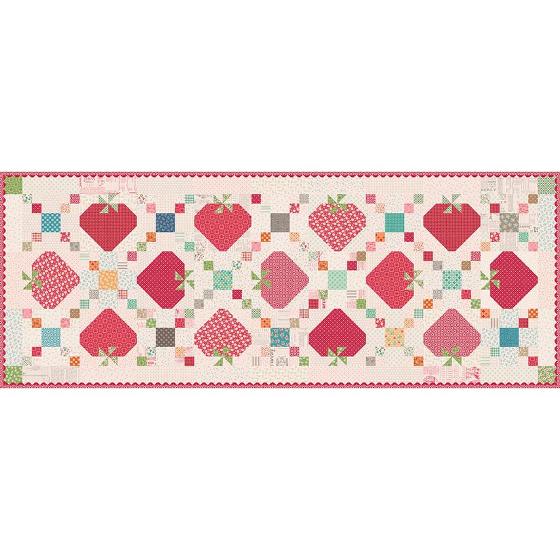 Sweet Strawberry Patch Table Runner Quilt Kit: Cotton Patchwork Cute Strawberries Brighten for Spring