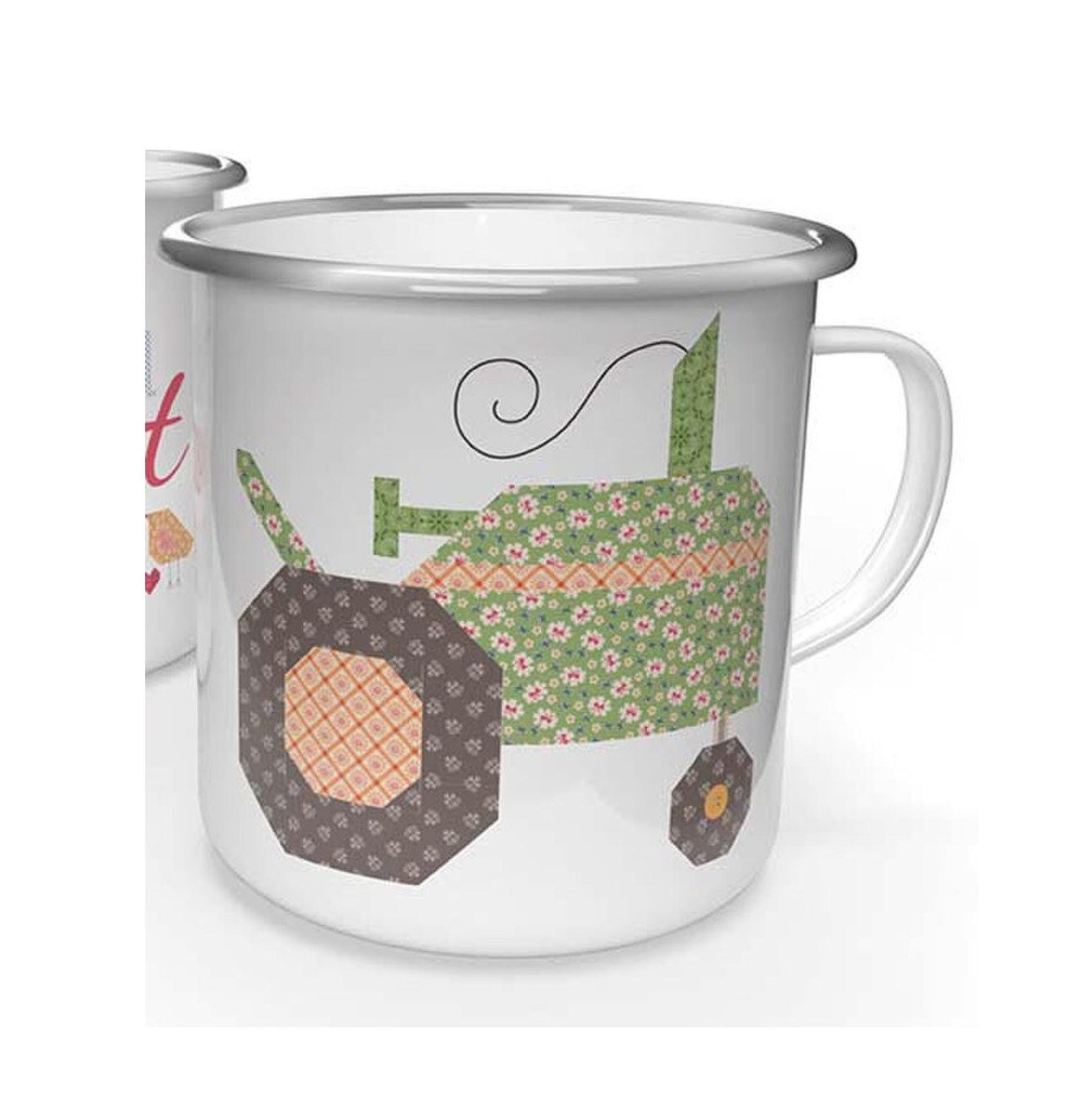 Farm Theme Tin Enamelware Mug with Tractor Design 4"x4"x3 1/2" tall - Squatty Mug for Decorative Storage Sewer Mug Gift Box Farm Sweet Farm