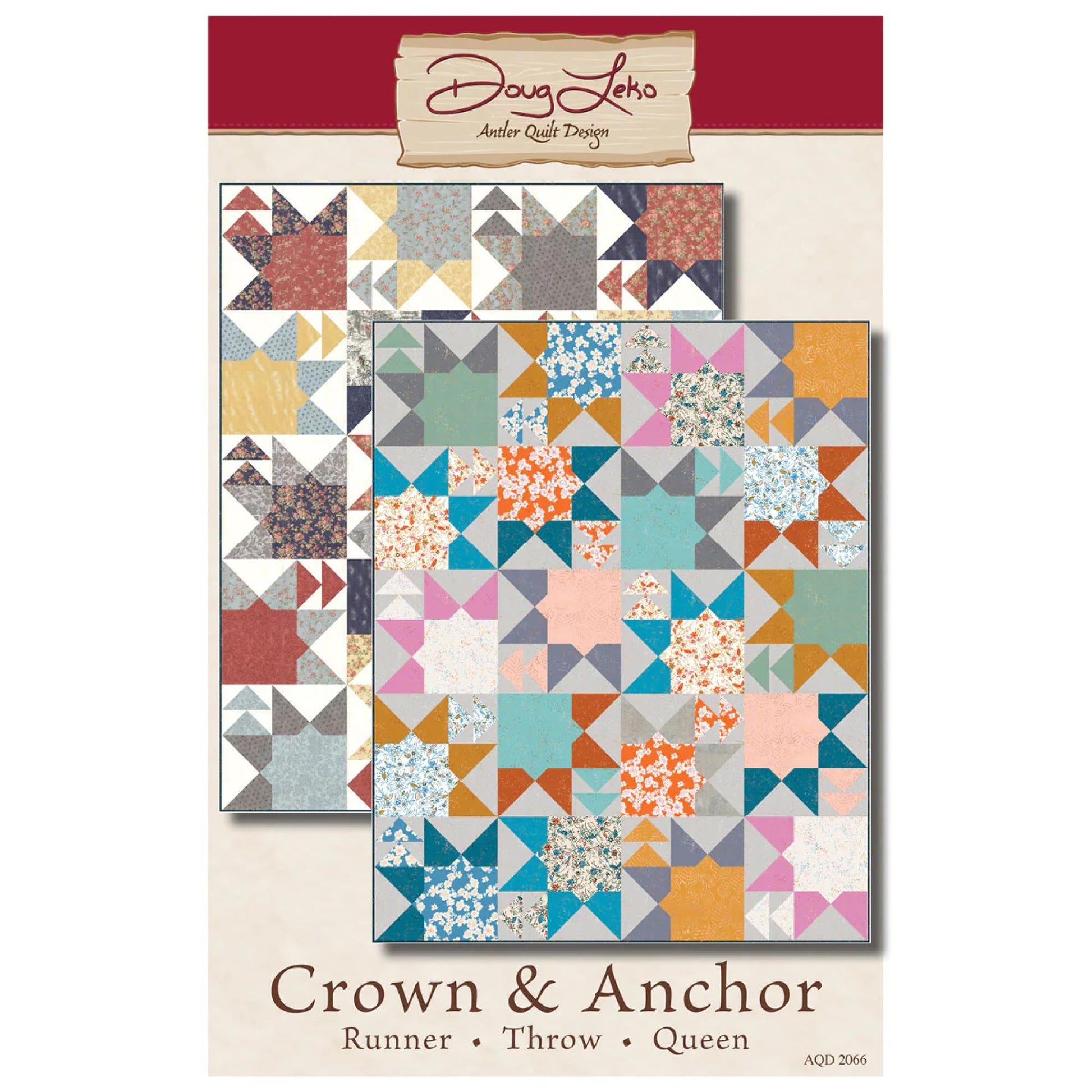 Crown & Anchor Quilt Pattern by Doug Leko Runner Throw or Queen Size Big Easy Blocks Antler Quilt Design