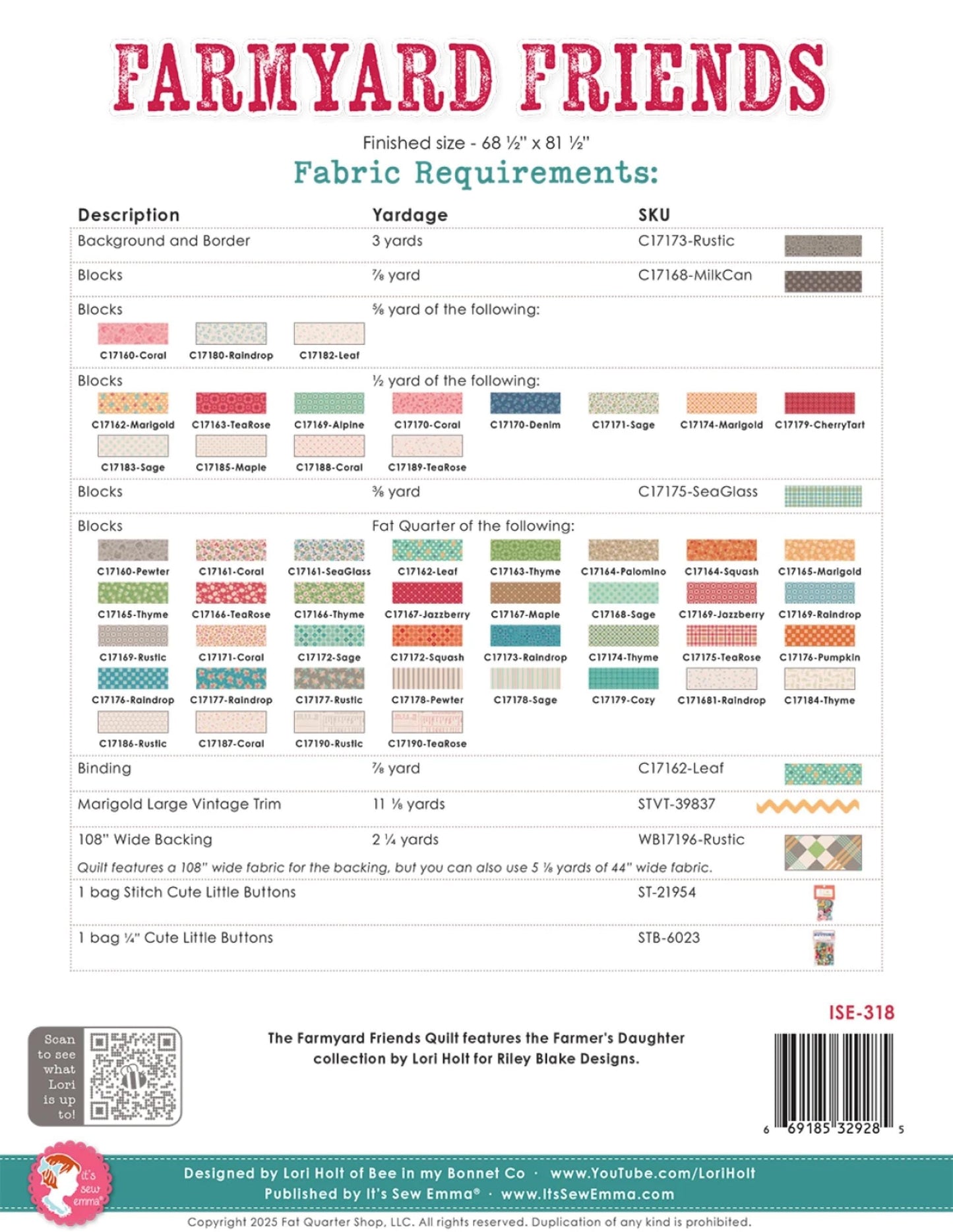 Farmyard Friends by Lori Holt Quilt Pattern Booklet