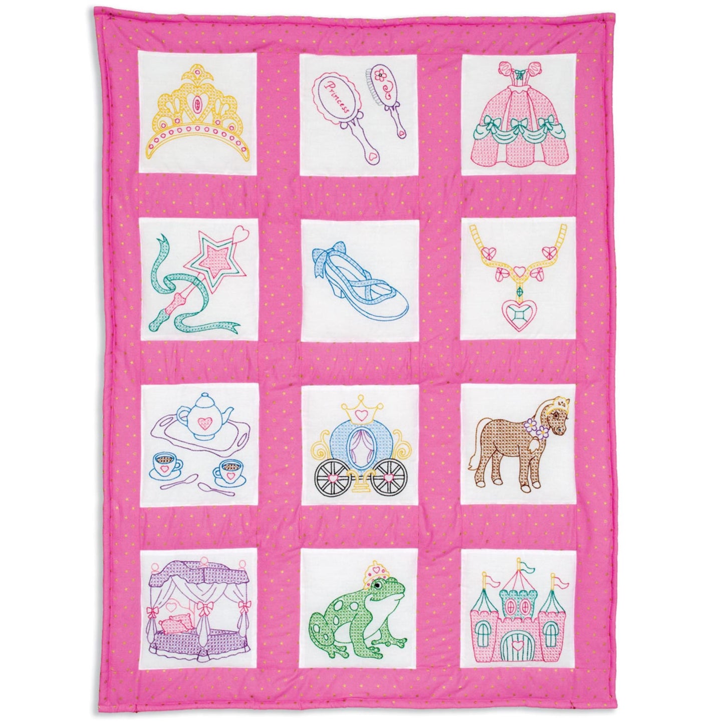 Princess Pre-Printed Embroidery Quilt Blocks - Jack Dempsey - 12 - 9" Quilt Blocks #737-889 Castle Dress Girl Quilt Blocks