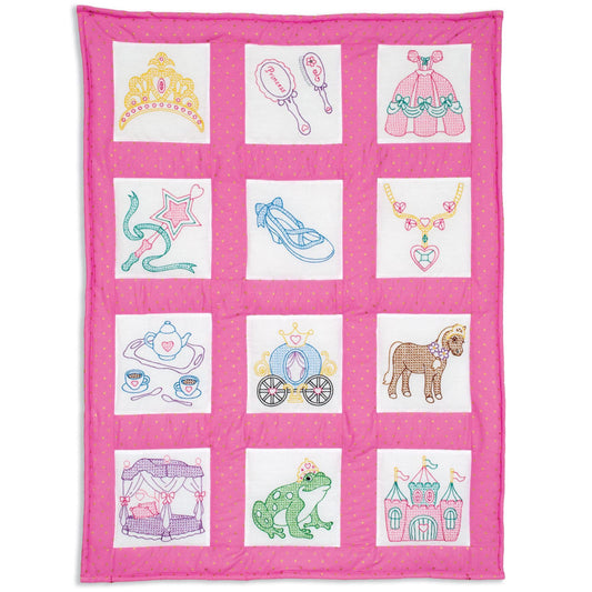 Princess Pre-Printed Embroidery Quilt Blocks - Jack Dempsey - 12 - 9" Quilt Blocks #737-889 Castle Dress Girl Quilt Blocks