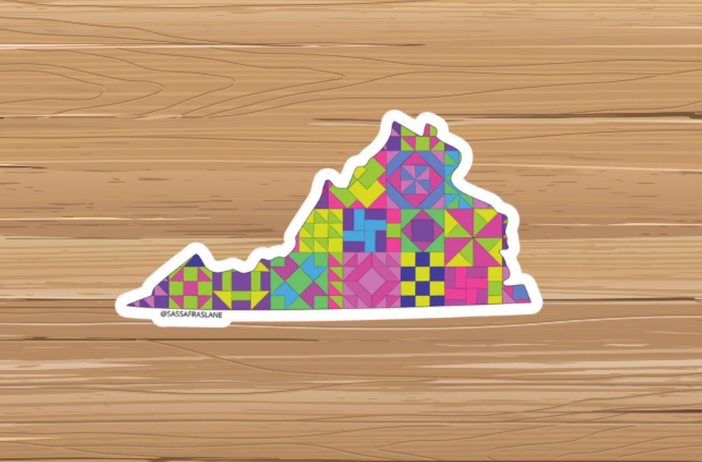 Virginia Patchwork Vinyl Sticker - Quilt Look Virginia Shape Quilting Lover Gift