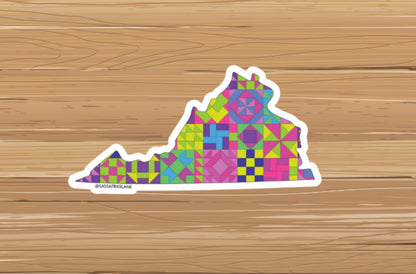 Virginia Patchwork Vinyl Sticker - Quilt Look Virginia Shape Quilting Lover Gift