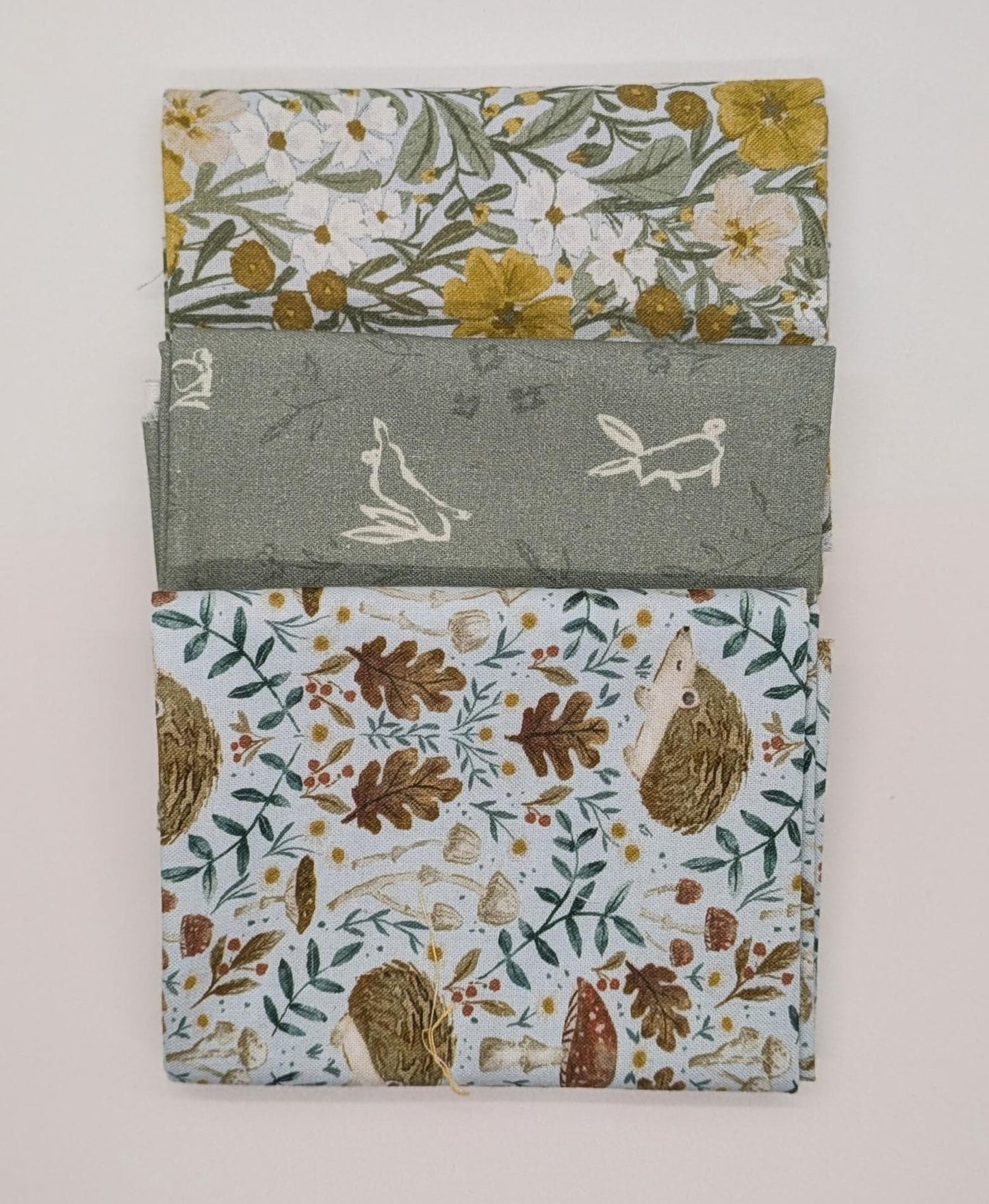 Willow 3 Fat Quarter Bundle - Forest Hedgehog and Bunny Fabrics Woodland Cool Colors