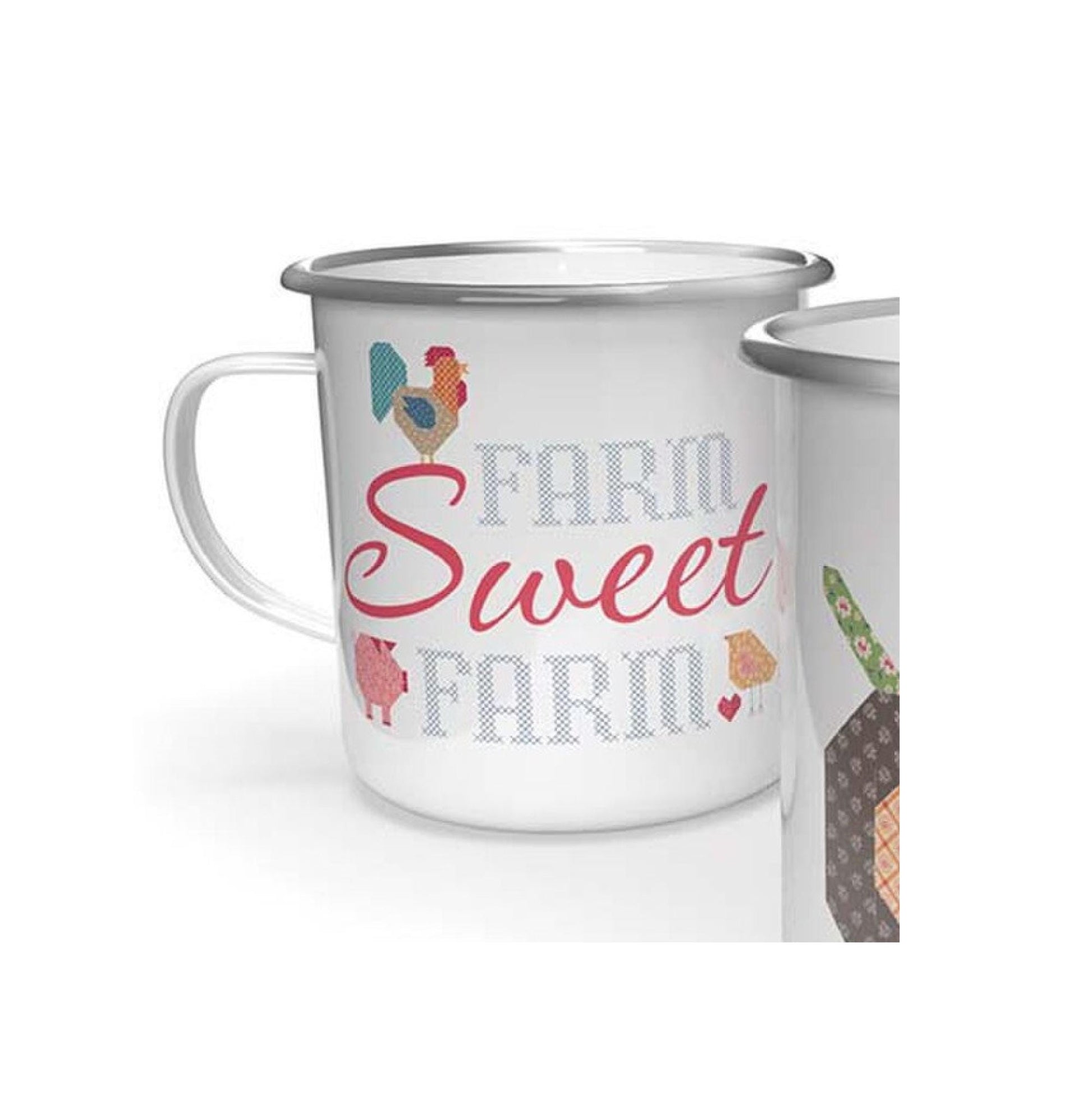 Farm Theme Tin Enamelware Mug with Tractor Design 4"x4"x3 1/2" tall - Squatty Mug for Decorative Storage Sewer Mug Gift Box Farm Sweet Farm