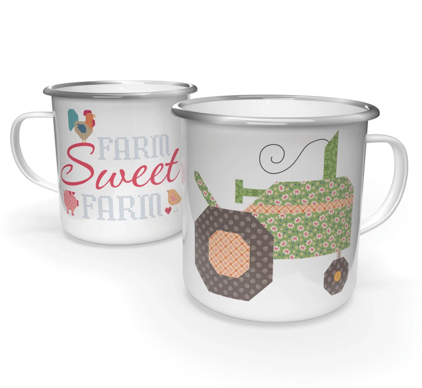Farm Theme Tin Enamelware Mug with Tractor Design 4"x4"x3 1/2" tall - Squatty Mug for Decorative Storage Sewer Mug Gift Box Farm Sweet Farm