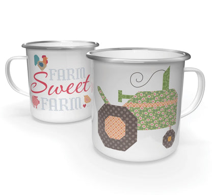 Farm Theme Tin Enamelware Mug with Tractor Design 4"x4"x3 1/2" tall - Squatty Mug for Decorative Storage Sewer Mug Gift Box Farm Sweet Farm