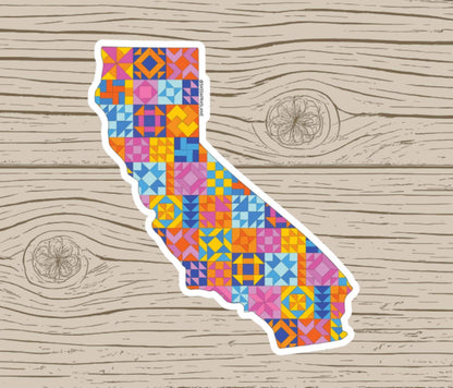 California State Patchwork Vinyl Sticker - Quilt Look California Shape Quilting Lover Gift