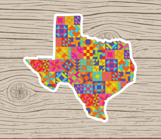 Texas State Patchwork Vinyl Sticker - Quilt Look Texas Shape Quilting Lover Gift Texas Pride