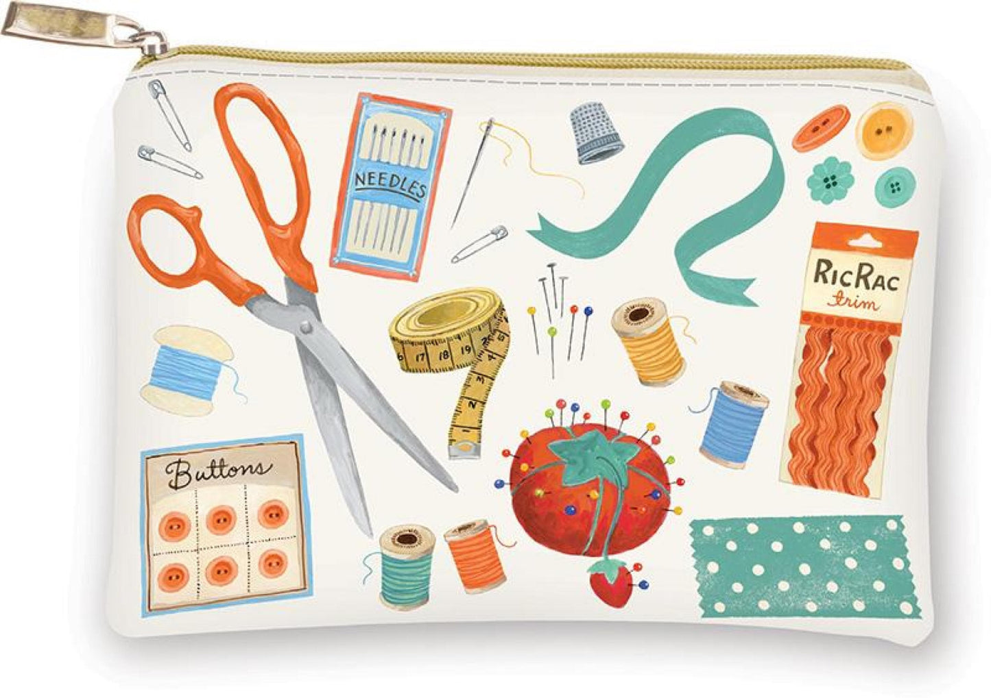 Sewing Supplies Bag Glam Bag - 8" x 5.5" - Small Vinyl Bag with Shiny Gold Zip by Moda- Supply Storage Quilter Gift Quilt Lover- Flat Bag