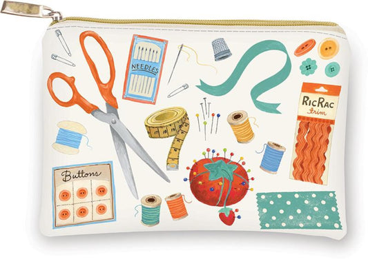 Sewing Supplies Bag Glam Bag - 8" x 5.5" - Small Vinyl Bag with Shiny Gold Zip by Moda- Supply Storage Quilter Gift Quilt Lover- Flat Bag