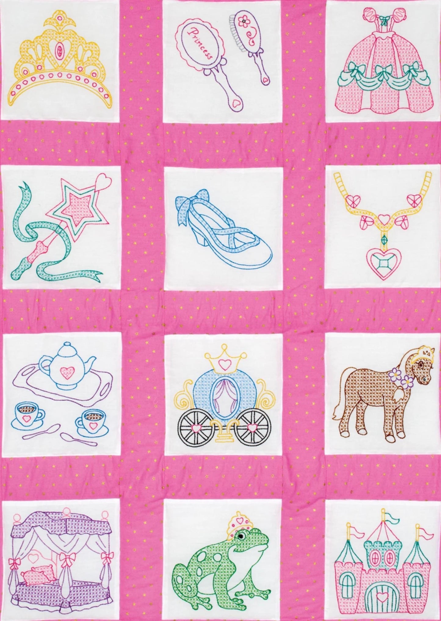 Princess Pre-Printed Embroidery Quilt Blocks - Jack Dempsey - 12 - 9" Quilt Blocks #737-889 Castle Dress Girl Quilt Blocks
