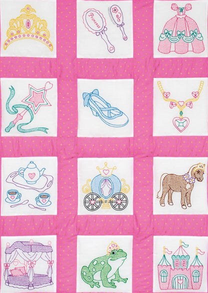 Princess Pre-Printed Embroidery Quilt Blocks - Jack Dempsey - 12 - 9" Quilt Blocks #737-889 Castle Dress Girl Quilt Blocks