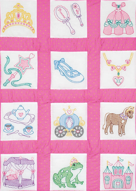 Princess Pre-Printed Embroidery Quilt Blocks - Jack Dempsey - 12 - 9" Quilt Blocks #737-889 Castle Dress Girl Quilt Blocks
