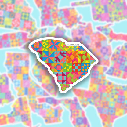 South Carolina Patchwork Vinyl Sticker - Quilt Look South Carolina Shape Quilting Lover Gift