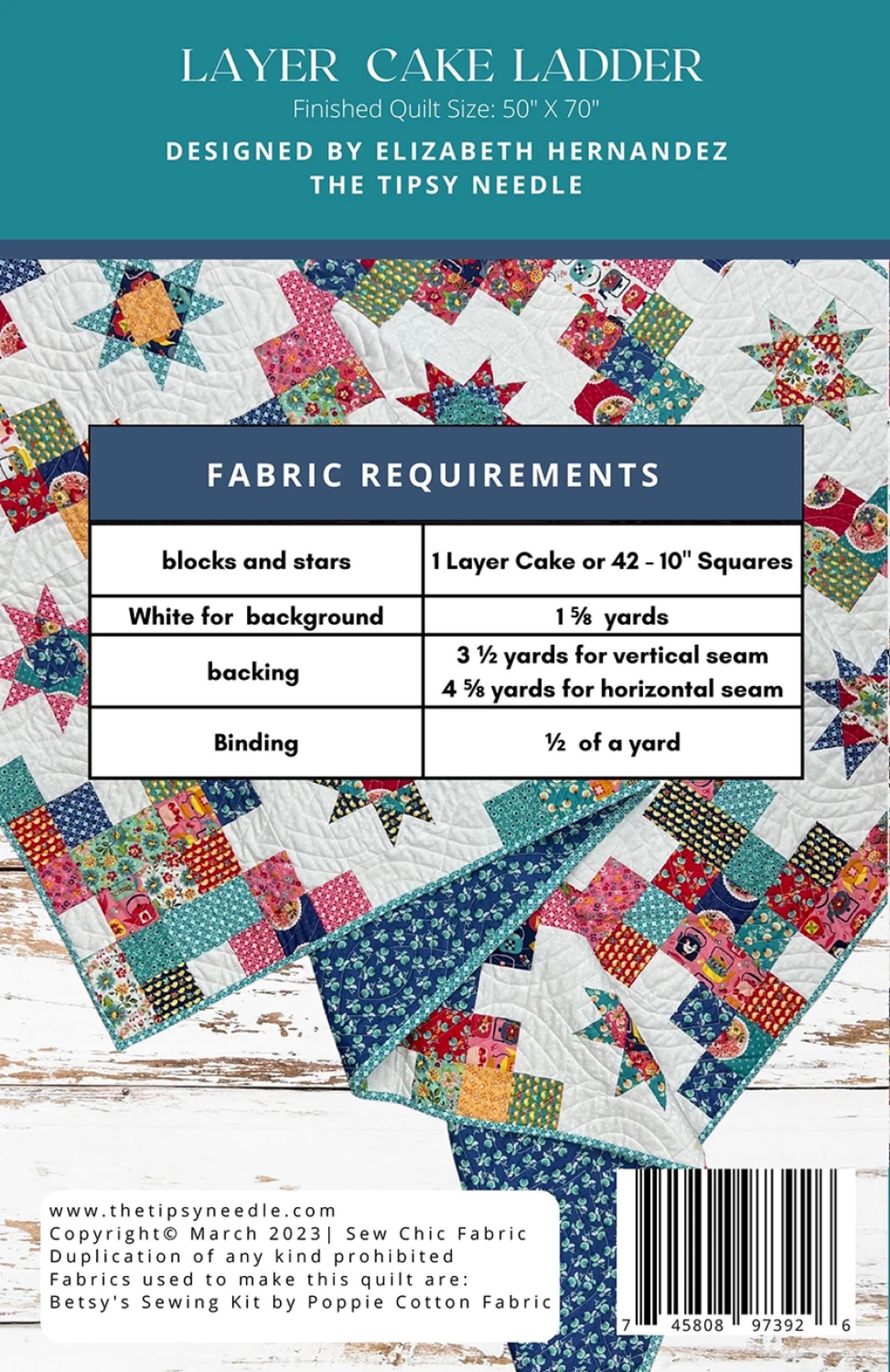 Layer Cake Ladder Quilt Paper Pattern by The Tipsy Needle Quilt Patterns - Lap Quilt Size Use a Layer Cake Easy Quilt With Star and Chain