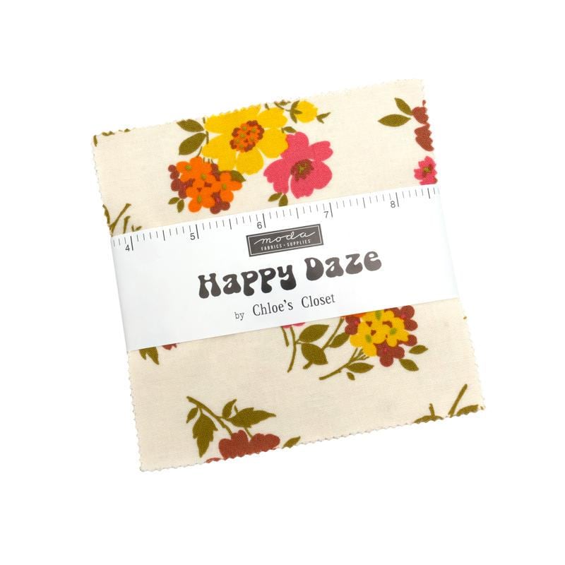Happy Daze Charm Squares 1960s or 70s Prints by Chloe's Closet for Moda Charm Pack Reproduction Prints