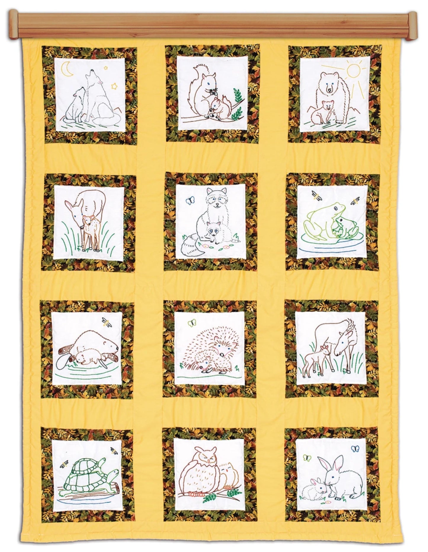 Wilderness Animals Pre-Printed Embroidery Lap Quilt Blocks - Jack Dempsey - 12 - 9" Quilt Blocks #737-884