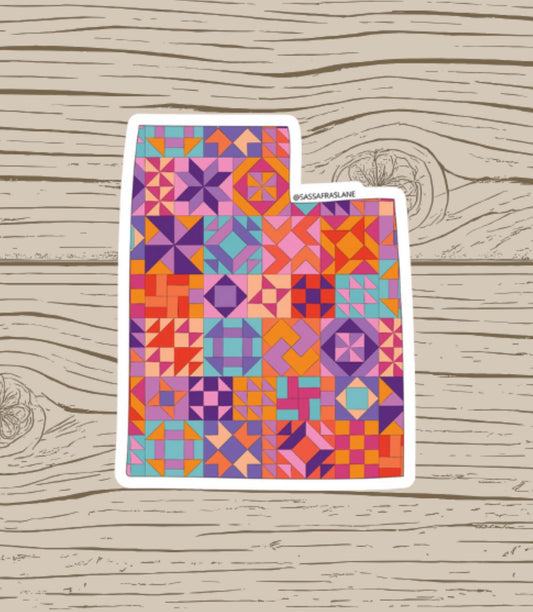Utah State Patchwork Vinyl Sticker - Quilt Look Utah Shape Quilting Lover Gift
