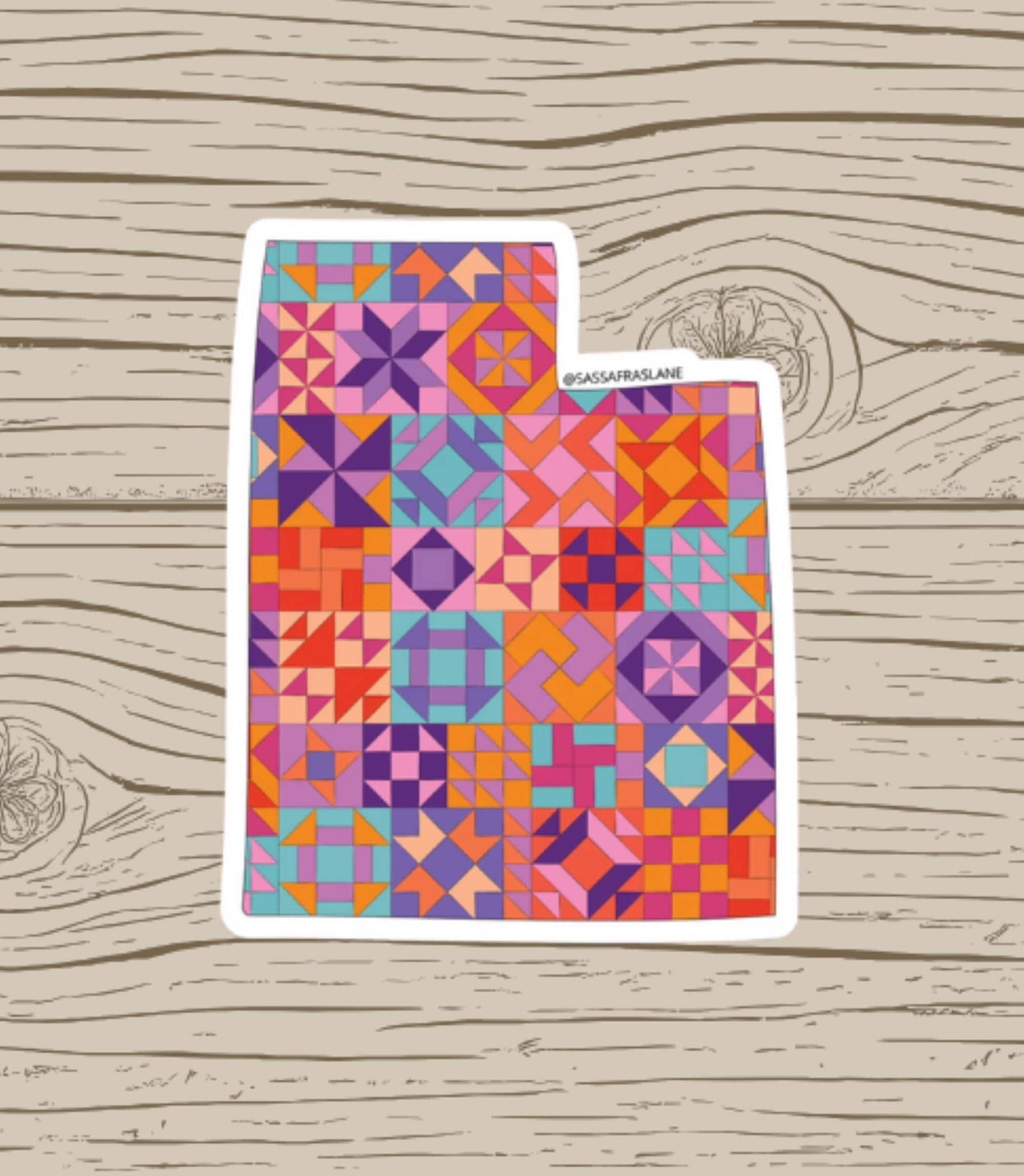Utah State Patchwork Vinyl Sticker - Quilt Look Utah Shape Quilting Lover Gift