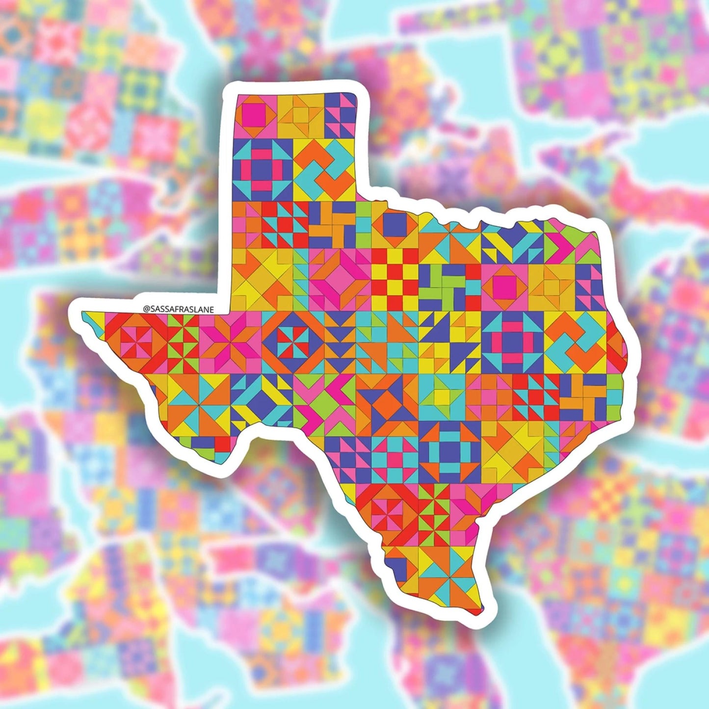 Texas State Patchwork Vinyl Sticker - Quilt Look Texas Shape Quilting Lover Gift Texas Pride