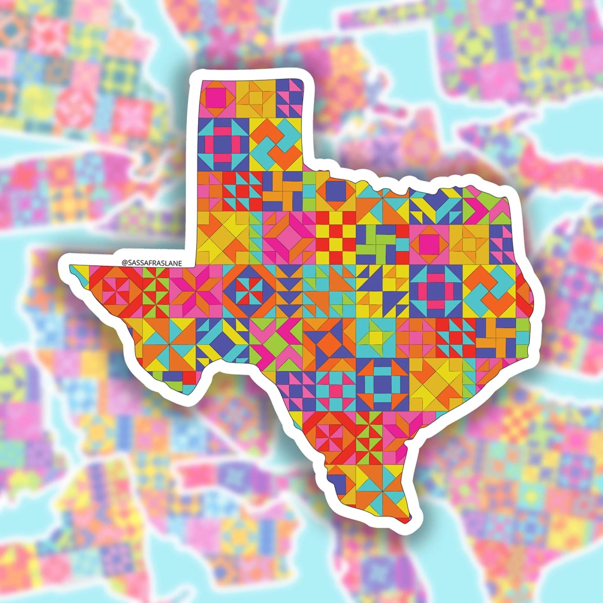 Texas State Patchwork Vinyl Sticker - Quilt Look Texas Shape Quilting Lover Gift Texas Pride