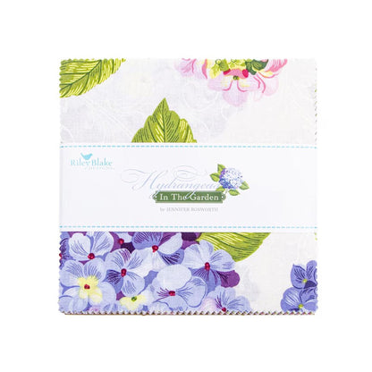 Hydrangeas in the Garden Purple Charm Pack 5 Inch Stacker Jennifer Bosworth for Riley Blake Some Pearlized 42 5 Inch Squares Feminine