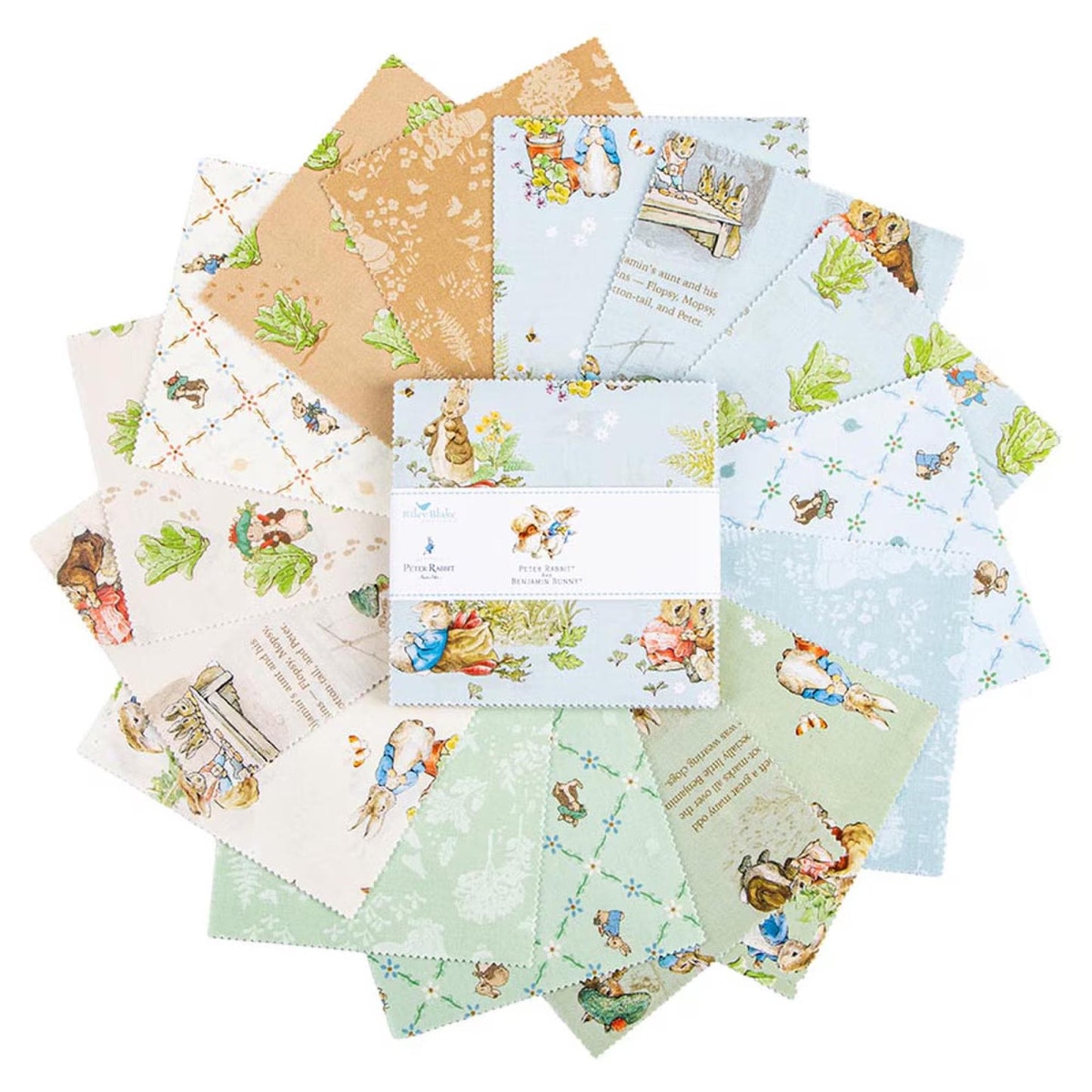 Peter Rabbit and Benjamin Bunny Fabric Pre Cut Bundle: 42 5" Squares, Riley Blake Cotton Baby Boy Nursery Story Book