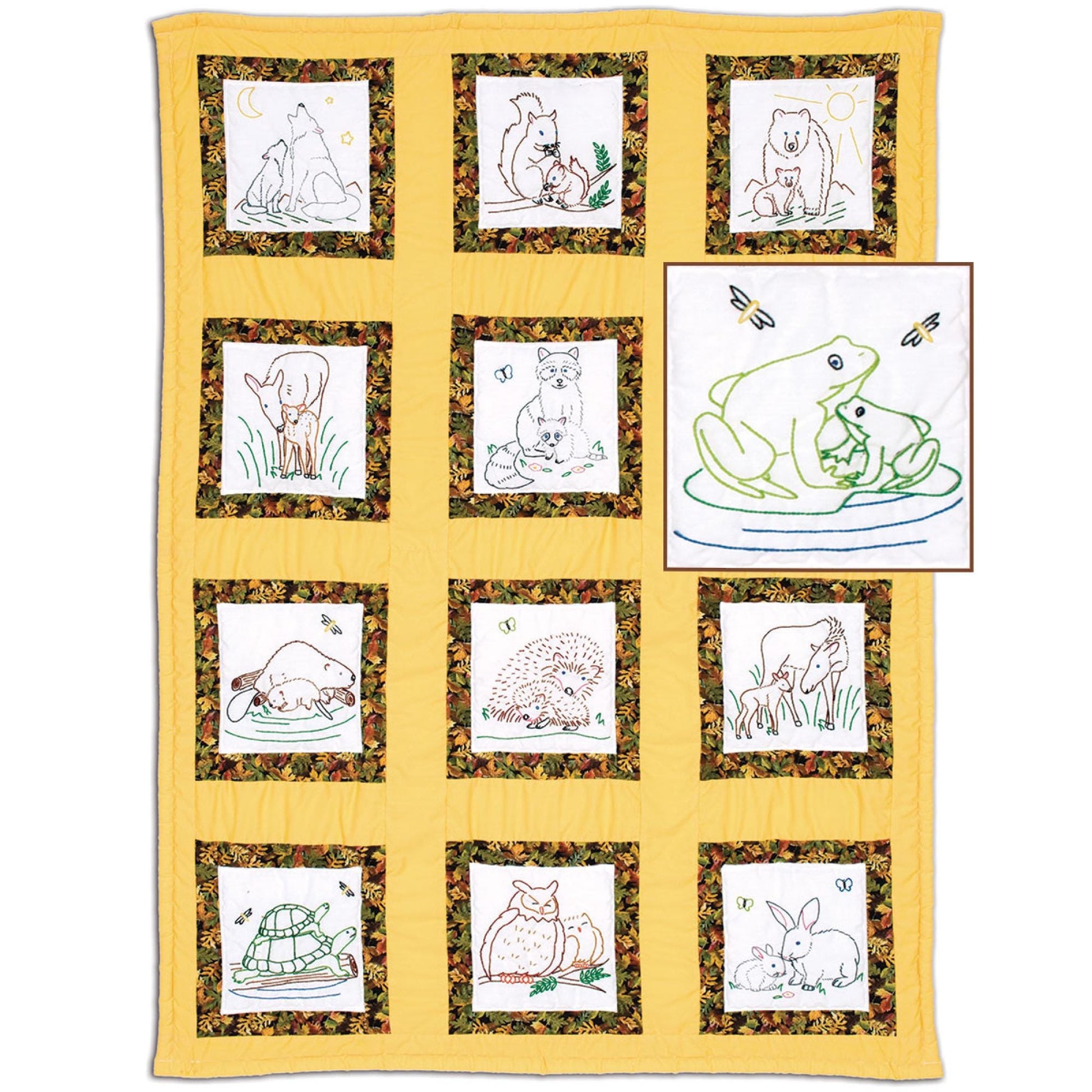 Wilderness Animals Pre-Printed Embroidery Lap Quilt Blocks - Jack Dempsey - 12 - 9" Quilt Blocks #737-884