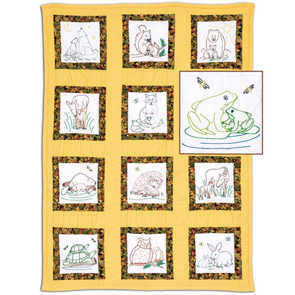 Wilderness Animals Pre-Printed Embroidery Lap Quilt Blocks - Jack Dempsey - 12 - 9" Quilt Blocks #737-884