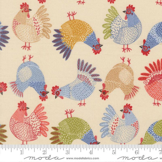 The Henhouse by Gingiber for Moda Yardage Priced Per 18" (Half Yard) Hens and Gingham Farm Chicken Fabrics 100% Cotton Quilting Cotton