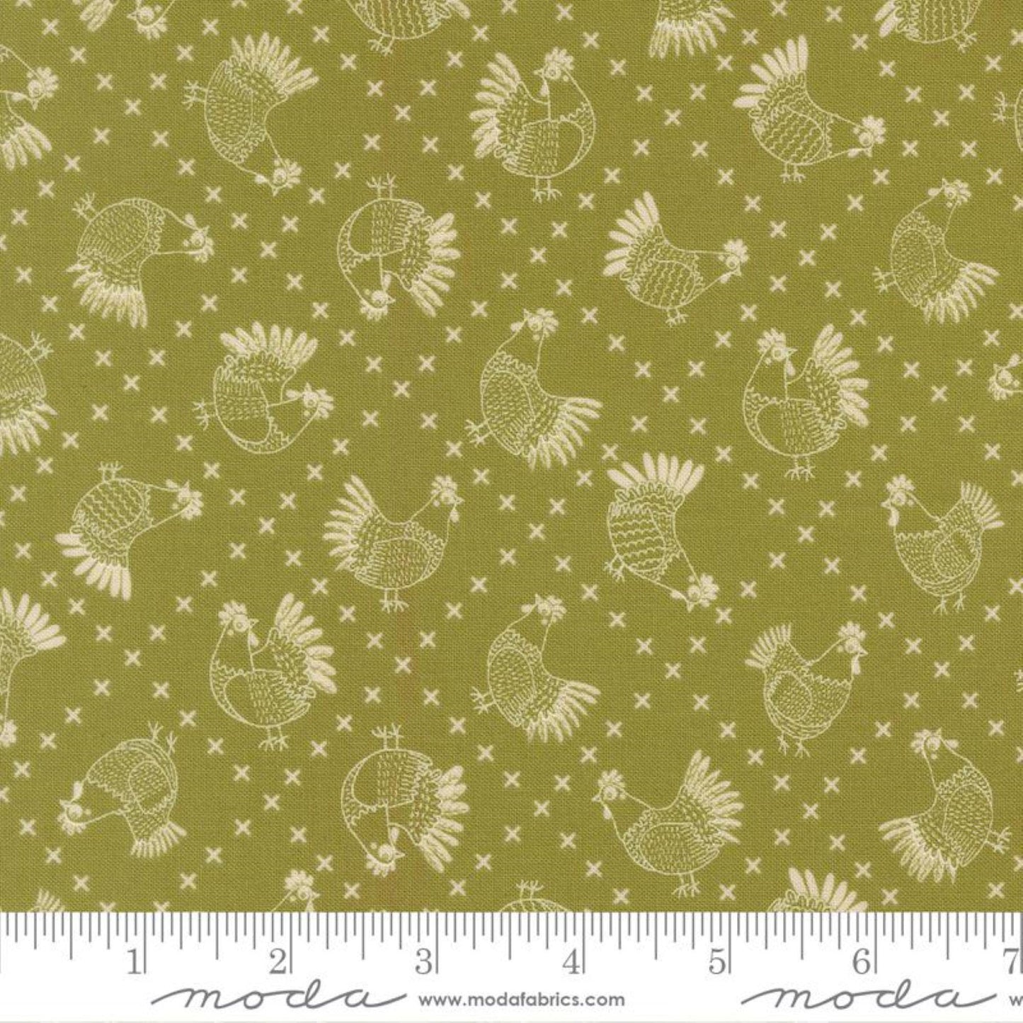 The Henhouse by Gingiber for Moda Yardage Priced Per 18" (Half Yard) Hens and Gingham Farm Chicken Fabrics 100% Cotton Quilting Cotton