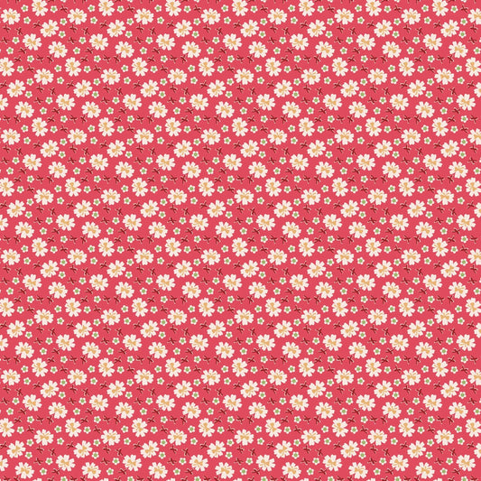Red Floral Tea Rose Farmer's Daughter Collection Lori Holt for Riley Blake Yardage Priced Per 18" (Half Yard)