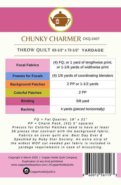 Chunky Charmer Pre Cut Quilt Kit Featuring The Henhouse by Gingiber for Moda Hens and Gingham Farm Chicken Fabrics Exactly as Pattern Shown