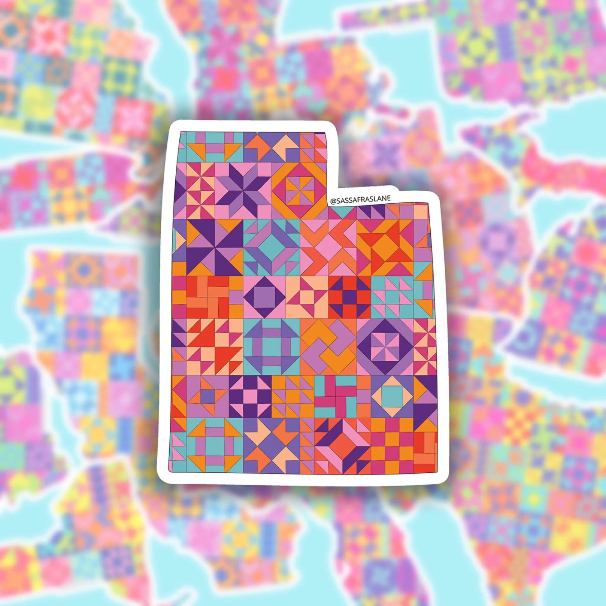 Utah State Patchwork Vinyl Sticker - Quilt Look Utah Shape Quilting Lover Gift
