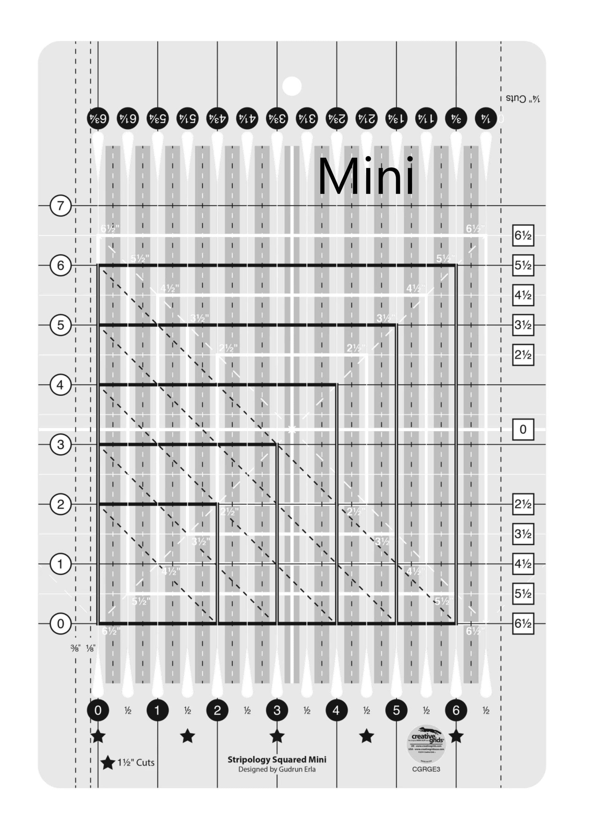 Stripology Mini Ruler by Gudrun Erla for Creative Grids Non Slip 8.5" x 12.5" With Cutting Slats for Accuracy Trim and Square Up